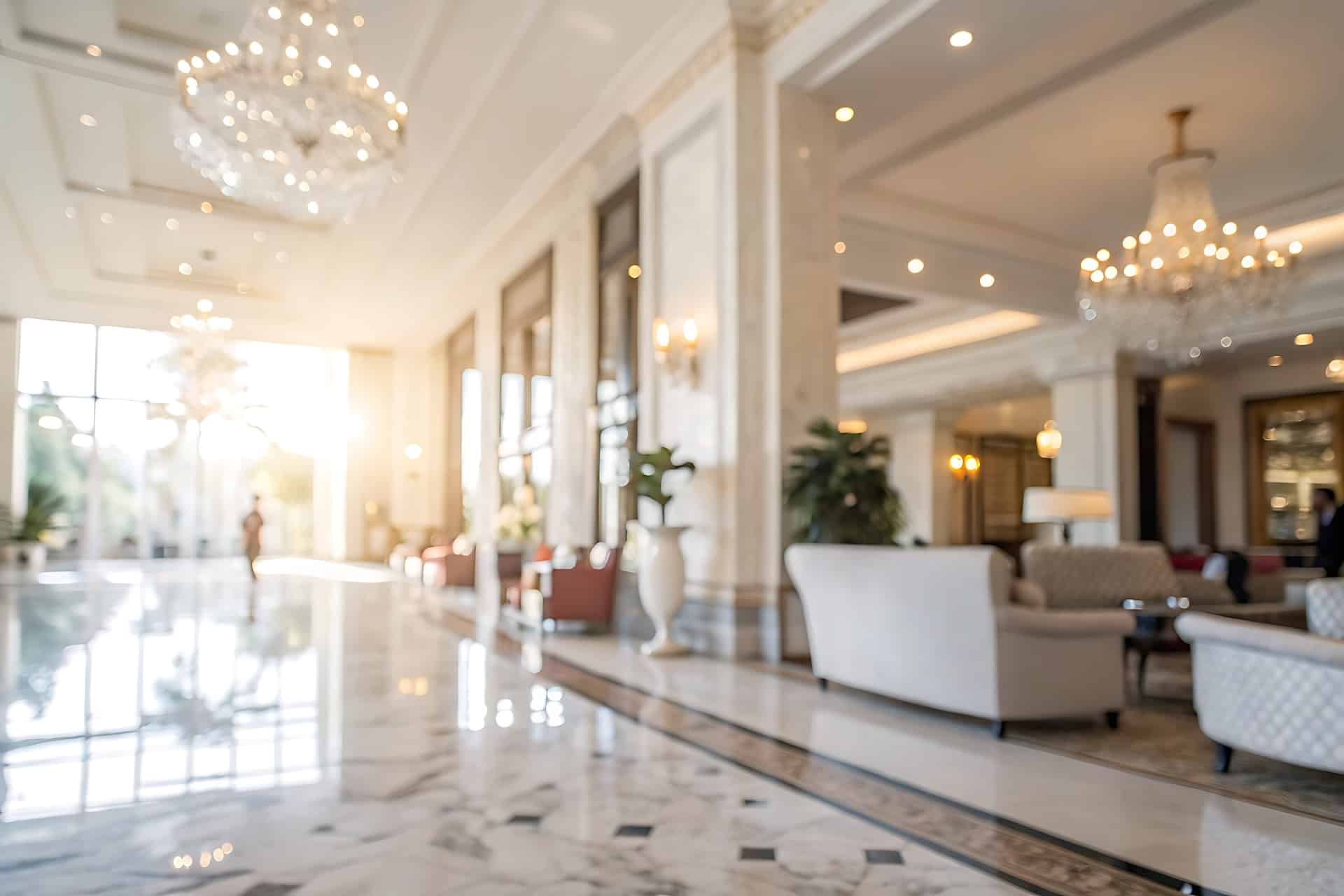 Abstract blur hotel lobby interior for background - Vintage Light Filter processing style